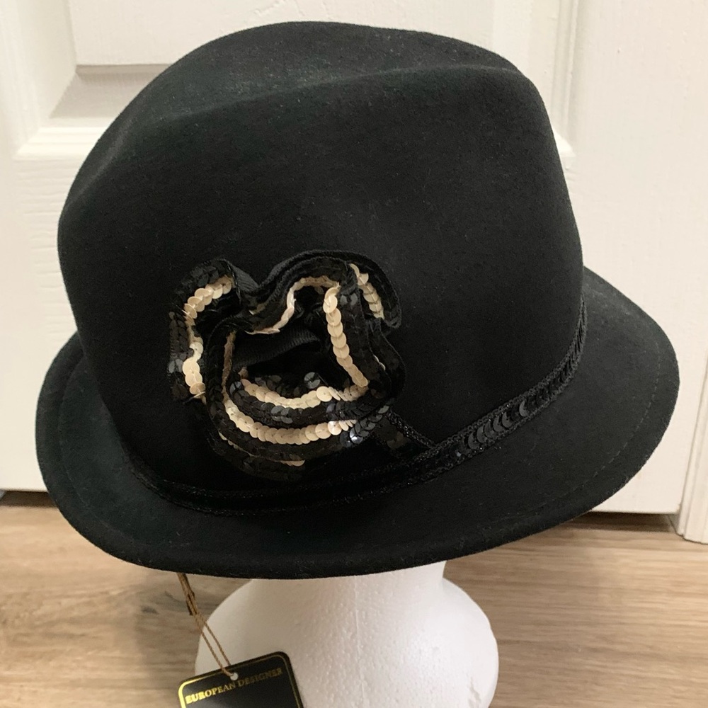 Womens Wool Felt Fedora Floral Sequins One Size NEW